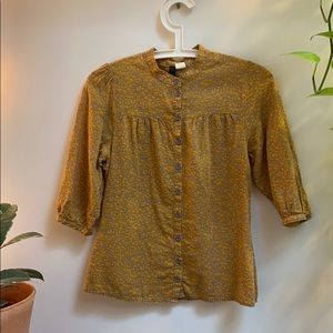 H&M mustard mushroom blouse
